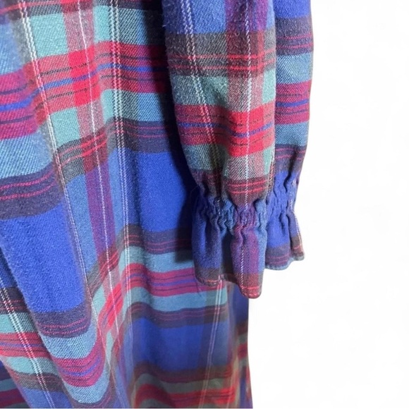 Vintage 90s American Eagle Flannel Nightgown XS Blue Red Plaid Cottagecore - Picture 4 of 6